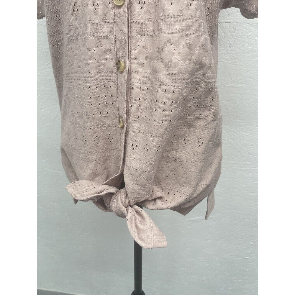 Como Blu Womens Medium Blouse‎ Tie Front Pink Eyelet Shirt - Picture 5 of 10